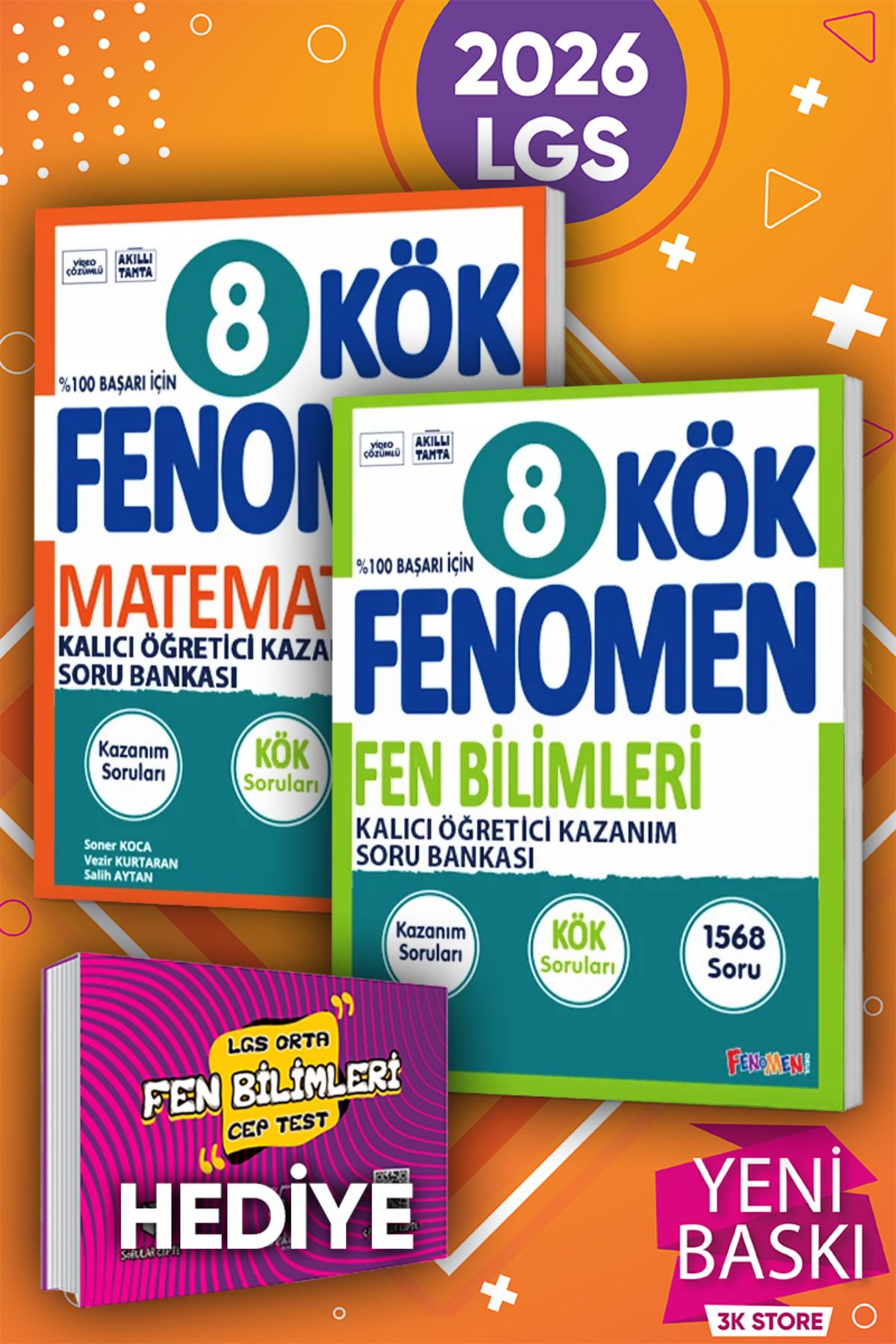 Fenomen Yayıncılık 2026 LGS 8.Sınıf KÖK Matematik ve KÖK Fen Bilimleri Soru Bankası 2li Set (Karekök Cep Test Hediyeli)