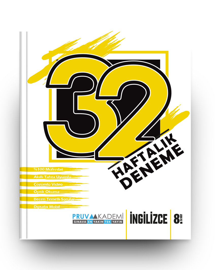 Pruva Yayınları 8.Sınıf LGS İngilizce 32 Haftalık Deneme Kitabı Türkiye Geneli Değerlendirme Video Çözümlü Pruva Yayınları 8.Sınıf LGS İngilizce 32 Haftalık Deneme Kitabı Türkiye Geneli Değerlendirme Video Çözümlü